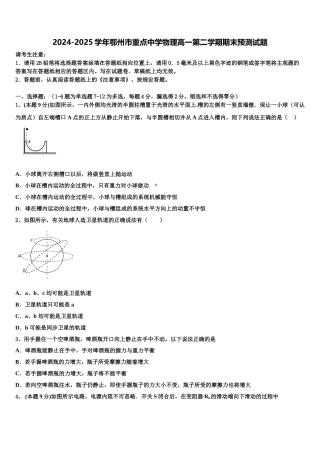 2024-2025学年鄂州市重点中学物理高一第二学期期末预测试题含解析