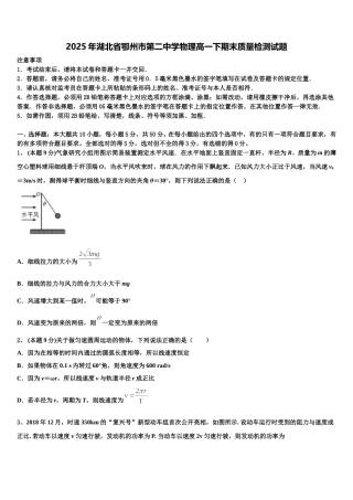 2025年湖北省鄂州市第二中学物理高一下期末质量检测试题含解析