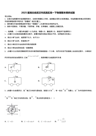2025届湖北省武汉市武昌区高一下物理期末调研试题含解析