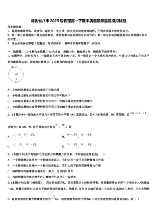 湖北省八市2025届物理高一下期末质量跟踪监视模拟试题含解析