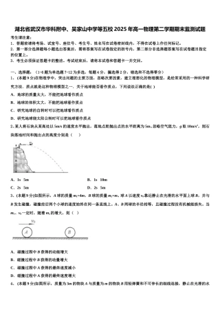 湖北省武汉市华科附中、吴家山中学等五校2025年高一物理第二学期期末监测试题含解析