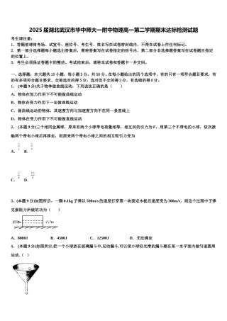 2025届湖北武汉市华中师大一附中物理高一第二学期期末达标检测试题含解析