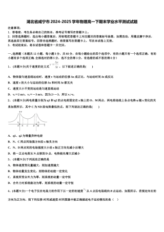 湖北省咸宁市2024-2025学年物理高一下期末学业水平测试试题含解析