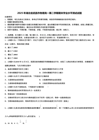 2025年湖北省武昌市物理高一第二学期期末学业水平测试试题含解析