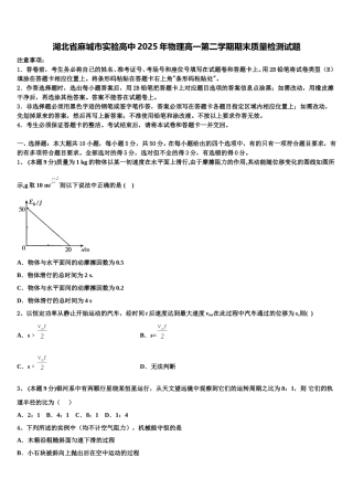 湖北省麻城市实验高中2025年物理高一第二学期期末质量检测试题含解析