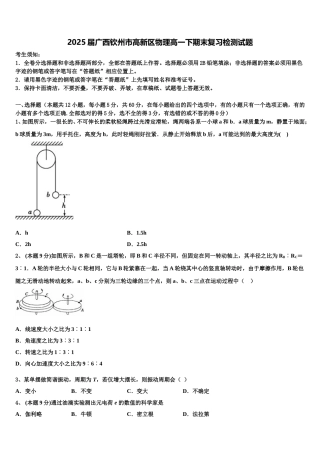 2025届广西钦州市高新区物理高一下期末复习检测试题含解析