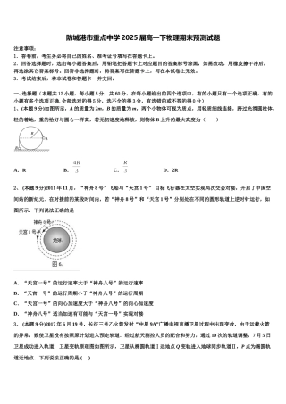 防城港市重点中学2025届高一下物理期末预测试题含解析