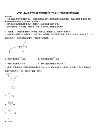 2024-2025学年广西桂林市阳朔中学高一下物理期末检测试题含解析