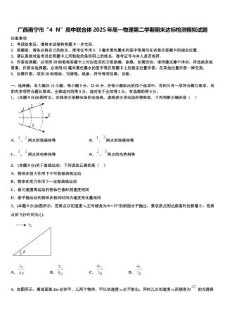 广西南宁市“4  N”高中联合体2025年高一物理第二学期期末达标检测模拟试题含解析