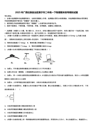 2025年广西壮族自治区南宁市二中高一下物理期末统考模拟试题含解析