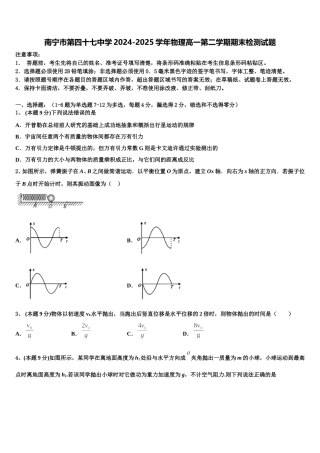 南宁市第四十七中学2024-2025学年物理高一第二学期期末检测试题含解析
