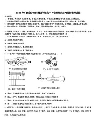 2025年广西南宁市外国语学校高一下物理期末复习检测模拟试题含解析