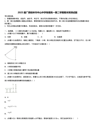 2025届广西桂林市中山中学物理高一第二学期期末预测试题含解析