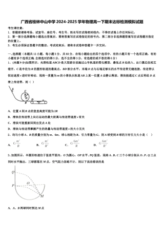 广西省桂林中山中学2024-2025学年物理高一下期末达标检测模拟试题含解析