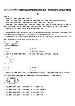 2024-2025学年广西桂林,百色,梧州,北海,崇左五市高一物理第二学期期末监测模拟试题含解析