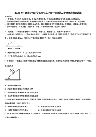 2025年广西南宁市兴宁区南宁三中高一物理第二学期期末调研试题含解析