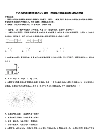 广西百色市田东中学2025届高一物理第二学期期末复习检测试题含解析