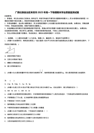 广西壮族自治区来宾市2025年高一下物理期末学业质量监测试题含解析