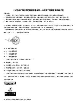 2025年广西省宾阳县宾阳中学高一物理第二学期期末经典试题含解析