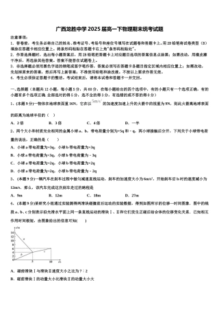 广西龙胜中学2025届高一下物理期末统考试题含解析