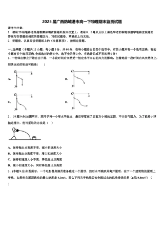 2025届广西防城港市高一下物理期末监测试题含解析
