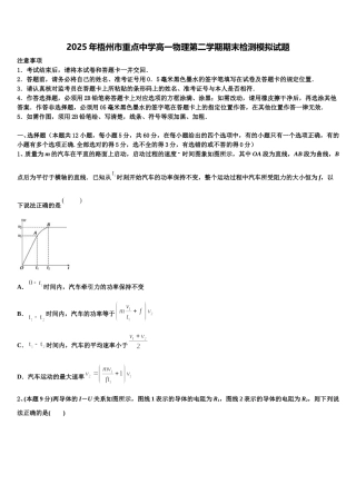 2025年梧州市重点中学高一物理第二学期期末检测模拟试题含解析