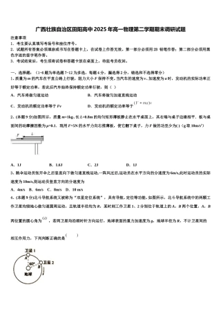 广西壮族自治区田阳高中2025年高一物理第二学期期末调研试题含解析