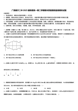 广西南宁二中2025届物理高一第二学期期末质量跟踪监视模拟试题含解析