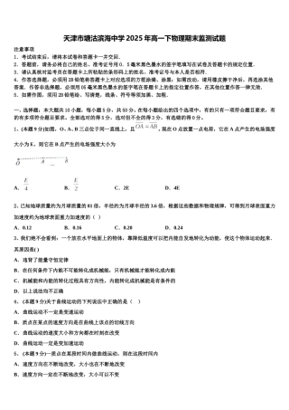 天津市塘沽滨海中学2025年高一下物理期末监测试题含解析