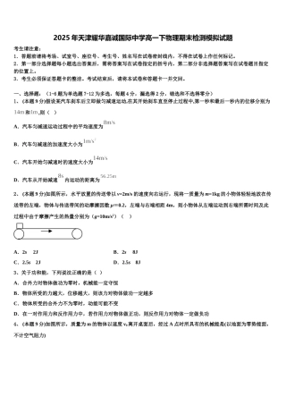 2025年天津耀华嘉诚国际中学高一下物理期末检测模拟试题含解析