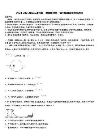 2024-2025学年天津市第一中学物理高一第二学期期末检测试题含解析