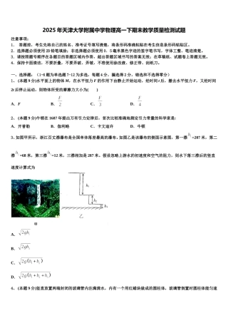 2025年天津大学附属中学物理高一下期末教学质量检测试题含解析