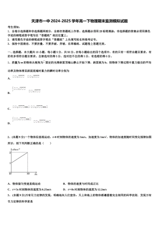 天津市一中2024-2025学年高一下物理期末监测模拟试题含解析