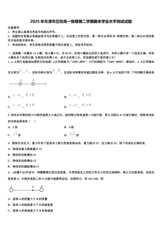 2025年天津市五校高一物理第二学期期末学业水平测试试题含解析