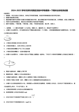 2024-2025学年天津市河西区实验中学物理高一下期末达标检测试题含解析