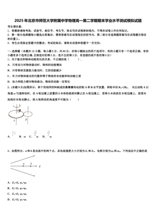 2025年北京市师范大学附属中学物理高一第二学期期末学业水平测试模拟试题含解析
