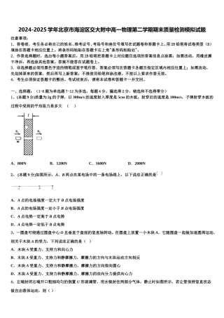 2024-2025学年北京市海淀区交大附中高一物理第二学期期末质量检测模拟试题含解析