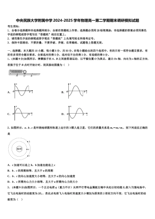中央民族大学附属中学2024-2025学年物理高一第二学期期末调研模拟试题含解析