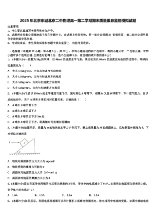 2025年北京东城北京二中物理高一第二学期期末质量跟踪监视模拟试题含解析