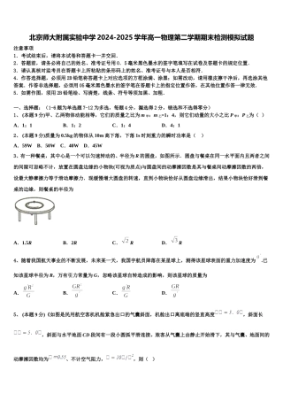 北京师大附属实验中学2024-2025学年高一物理第二学期期末检测模拟试题含解析