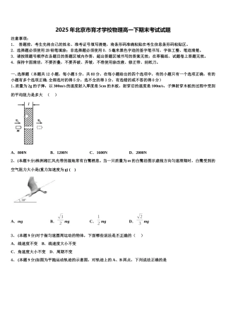 2025年北京市育才学校物理高一下期末考试试题含解析