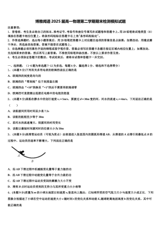 博雅闻道2025届高一物理第二学期期末检测模拟试题含解析