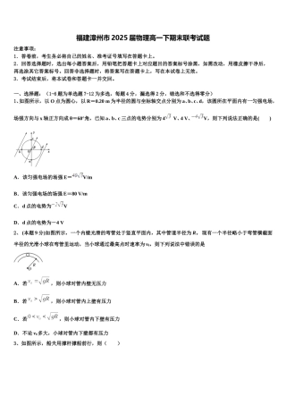 福建漳州市2025届物理高一下期末联考试题含解析