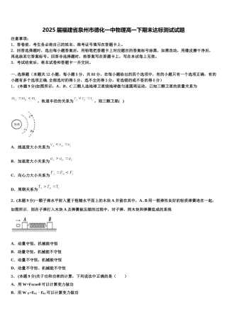 2025届福建省泉州市德化一中物理高一下期末达标测试试题含解析