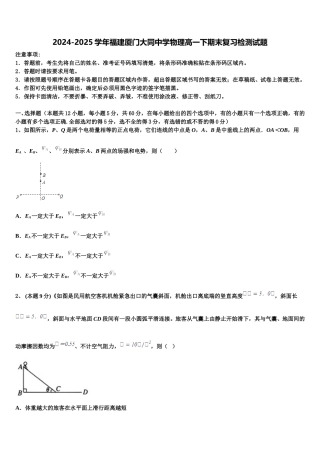 2024-2025学年福建厦门大同中学物理高一下期末复习检测试题含解析