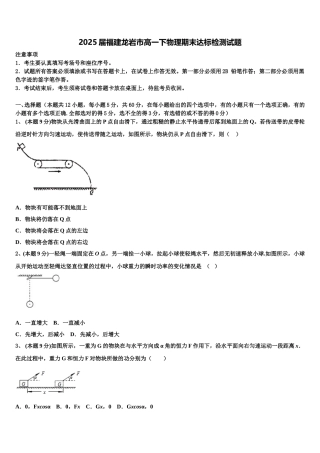 2025届福建龙岩市高一下物理期末达标检测试题含解析