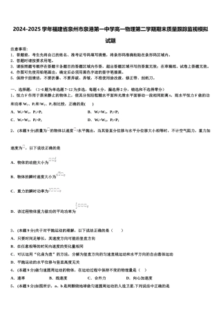 2024-2025学年福建省泉州市泉港第一中学高一物理第二学期期末质量跟踪监视模拟试题含解析