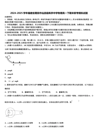 2024-2025学年福建省莆田市仙游县枫亭中学物理高一下期末联考模拟试题含解析