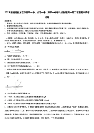 2025届福建省龙岩市武平一中、长汀一中、漳平一中等六校物理高一第二学期期末统考试题含解析
