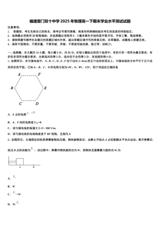 福建厦门双十中学2025年物理高一下期末学业水平测试试题含解析